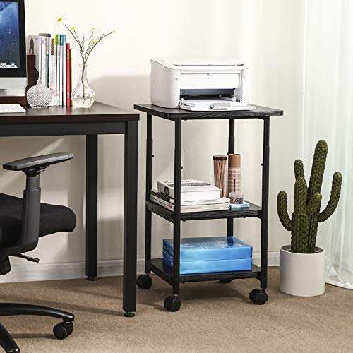 VASAGLE Printer Stand with Locking Wheels, Industrial Mobile Cart, Under Desk Printer Table for Home Office, 19.1 x 15.9 x 30.1 Inches, Storage Shelf, 3-Tier, Ebony Black - color: Ebony Black, size: 3 Tiers/Compact
