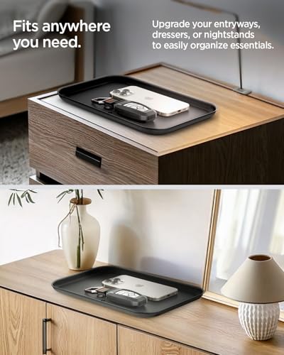 Spigen Modern Valet Tray Premium PU Storage Stylish Organizer Designed for Entryway Bedside Nightstand Desk for Key, Wallet, Watch, Phone, Jewelry, and Everyday Carry Accessories - Black (Catchall) - size: Catchall