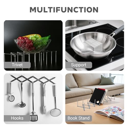 JINGIHE Pots and Pans Organizer, Adjustable Kitchen Cabinet Pantry Organization Storage Rack, Expandable Stainless Steel Holder for Pot Lid Cutting Board Bakeware Dishes Cookware （7-tier）