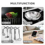 JINGIHE Pots and Pans Organizer, Adjustable Kitchen Cabinet Pantry Organization Storage Rack, Expandable Stainless Steel Holder for Pot Lid Cutting Board Bakeware Dishes Cookware （7-tier）