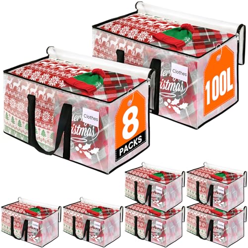 RoomHacks Clear Heavy Duty Extra Large Moving Bags, Reinforced Handle and Double Zipper Storage Bags, Packing Bags Alternative (8 Packs) - size: 100L- 8Packs