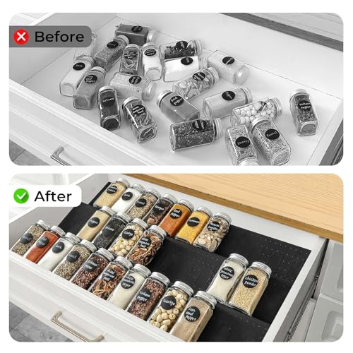 Famhap Spice Drawer Organizer, 6 Pack Drawer Seasoning Organizer Expandable from 11.6" to 23.2" Seasoning Rack Tray Insert for Kitchen Drawers, Spice Rack Tray for Drawer/Countertop (Black) - color: Black, size: 6pcs
