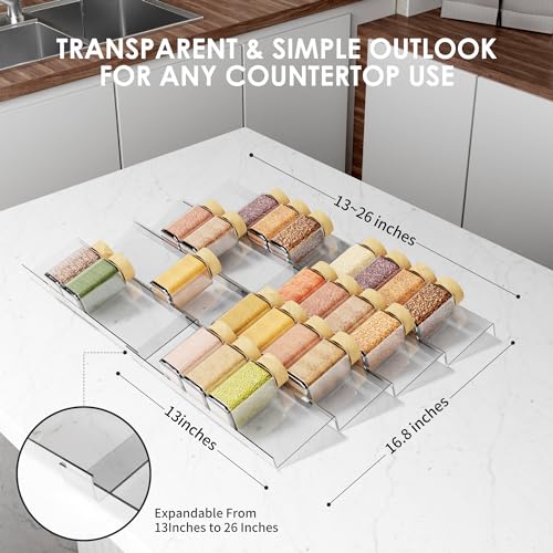 Jadehom Spice Drawer Organizer, 4 Tier Clear Acrylic Expandable From 13" to 26" Seasoning Jars Drawer Insert, Kitchen Drawer Spice Rack Tray for Cabinet/Countertop - size: 8 Pcs x 13 inch Width