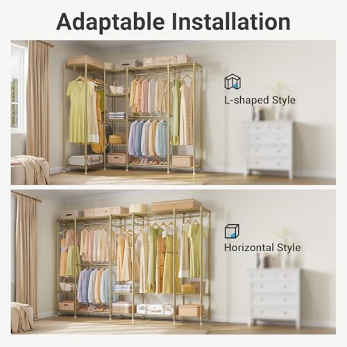 VIPEK V50 Closet Organizer System, Extra Large Heavy Duty Clothes Rack with Adjustable Shelves, Freestanding Modern Wardrobe for Bedroom, Walk-in Closet, Dressing Room, 1300 lbs Capacity, Gold - color: Gold
