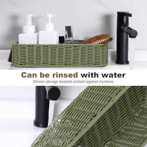 Small Resin Wicker Basket: Waterproof Sage Green Vanity Organizer 2-Pack for Modern Minimalist Decor - color: Green, size: small (2-pack)