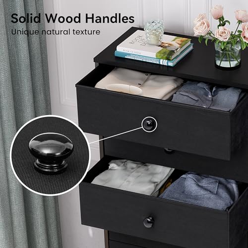 Crestlive Products Tall Dresser, 7-Drawer Wide Fabirc Storage Tower, Chests of Drawers - Vertical Organizer Unit for Bedroom, Hallway, Entryway, Nursery, Wood Top, Closets with Handles (Black) - color: Black, style: Wide-7 Drawers