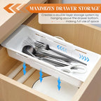 2 Pack Deep Drawer Organizer Bins, Sliding Drawer Organizer Bin Expandable and Adjustable Tray for Kitchen Utensils, BBQ Tools, Towels, Durable Plastic Sliding for Easy Storage(12.4-17.7") - size: 12.4-17.7"