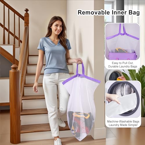 Odonata 75L Slim Laundry Hamper with Lid,Large Foldable Laundry Basket with Removable Bag and Handles Tall Collapsible Dirty Clothes Basket Great for Bedroom, Bathroom, Dorm, College,RV.(Purple, 75L) - color: Purple