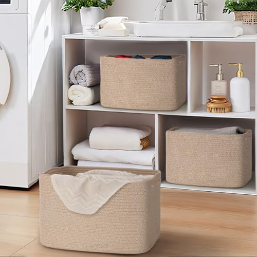 Baskets for Organizing,Storage Baskets,3 Pack Baskets for Shelfves,15"×10"×9" Woven Brown Basket,toy storage bins,bins for organization - color: Brown