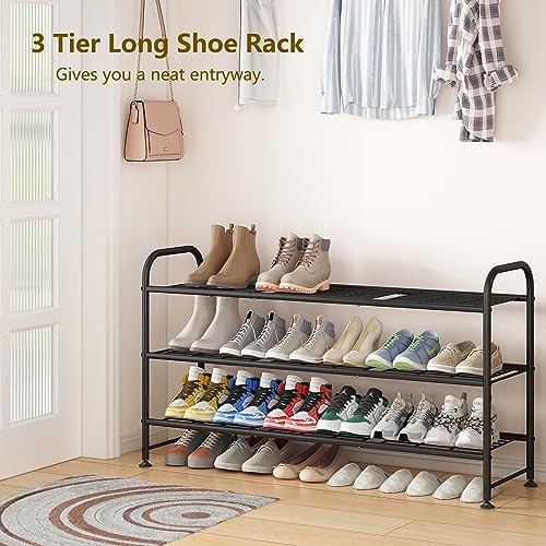 LINZINAR Shoe Rack 3 Tier Long Metal Shoe Organizer for Closet Entryway Black - color: Black, size: 3-Tier