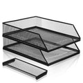 2-Tier Stackable Paper Tray Organizer with Top Tray, Metal Mesh Desktop File Holder & Document Sorter for Office, Home, Learning Places (Black)