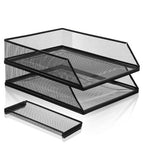 2-Tier Stackable Paper Tray Organizer with Top Tray, Metal Mesh Desktop File Holder & Document Sorter for Office, Home, Learning Places (Black)