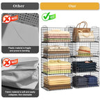 4-Tier Stackable Closet Organizers and Storage Basket - Foldable Closet Shelf Organizer System, Sturdy Metal Space-Saving Clothes Storage Bins for Wardrobe, Black