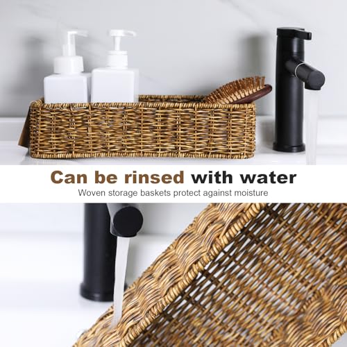 Small Wicker Basket for Toilet: Waterproof Storage Basket Organizing Over Tank Topper Tan 2pack - color: Tan, size: small (2-pack)