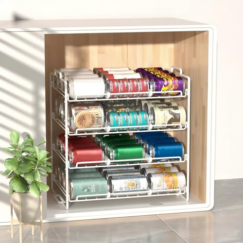 4 Tiers Stackable Can Rack Organizer, Wear-resistant Upgrade Beverage Food Can Dispenser Holder Holds up to 48 Cans for Kitchen Cabinet and Pantry (White) - color: white