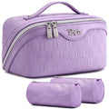 BOYATU Travel Makeup Bag for Women: Cosmetic Organizer Bag with Compartments - Leather Make up Bags Set of 3 (G-1-Purple) - color: G-1-Purple