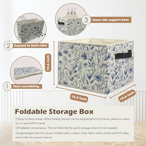 Blue and White Floral Storage Box Bins, Chinoiserie Flower Botanical Collapsible Storage Basket Organizer for Bedroom Laundry Room Home Clothes Toys Books, Toybox for Girls - color: Floral G