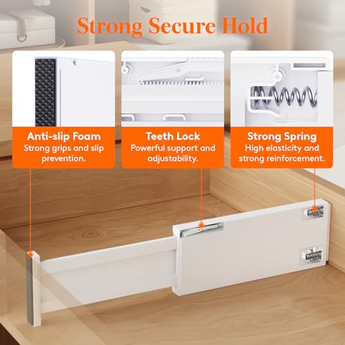 Lifewit 14 Pack Drawer Dividers for Clothes, 10.9-16" Adjustable Drawer Organizers, 4" High Plastic Expandable Drawer Separators in Bedroom/Office/Bathroom/Kitchen Storage, White - color: White