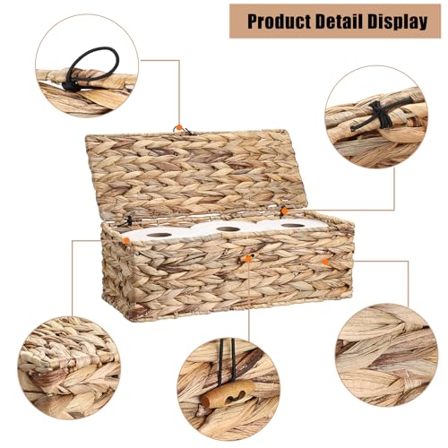 Sumnacon Wicker Storage Basket with Lid Rectangle Wicker Basket with Lid for Toiletries Tampon Storage,Toilet Tank Topper Basket Water Hyacinth Storage Baskets for Shelf Bathroom Toilet Table