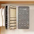 Wardrobe Jewelry Storage Bag, 15.7 Inch x 32.7 Inch 80 Pockets White Cloth Hanging Hangers Transparent Grids for Necklace Organizers (white)