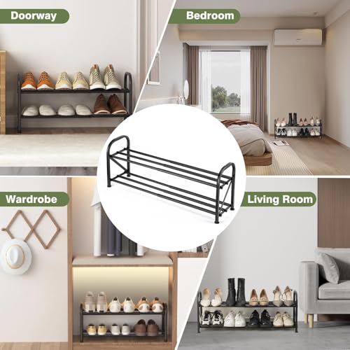 2-Tier Shoe Rack for Closet, 16"-32" Expandable ShoeRack, Adjustable for Entryway Closet Doorway SturdyMetal, Black - color: 2 Layers and 6 Tubes