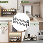 2-Tier Shoe Rack for Closet, 16"-32" Expandable ShoeRack, Adjustable for Entryway Closet Doorway SturdyMetal, Black - color: 2 Layers and 6 Tubes