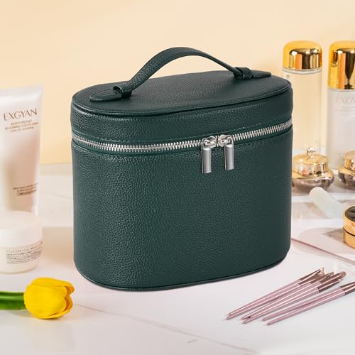Makeup Bag Vanity Case Cosmetic Bag with Removable Divider Travel Toiletry Bag for Women Portable Make up Box Organizer, Green - color: Green