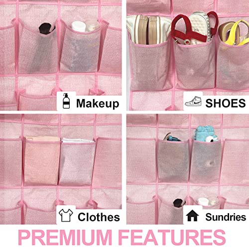 homyfort Pink Shoe Organizer Over the Door for Girls Women Kids Room,Hanging Shoe Rack Organizer for Closet Door,Zapateras Storage Holder with 24 Large Pockets & 4 Sturdy Hooks for Shoes,Slippers - color: Linen-like Pink, size: 1 Pack 24 Pockets