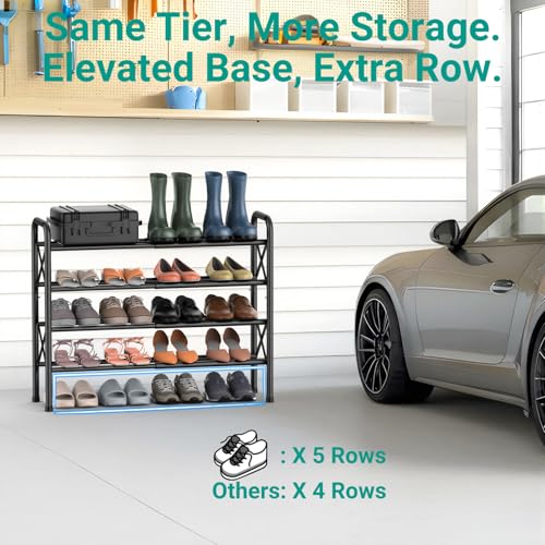 YEASHEIN 4-Tier Expandable Shoe Rack for Closet Floor, X-Frame Metal Small Shoe Rack for Entryway, Adjustable Shoe Shelf Organizer, Free Standing Shoe Racks for Front Door Entrance, Garage - Black - color: Black, size: 4 Tier