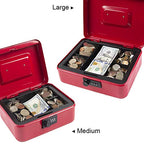 KYODOLED Large Cash Box with Combination Lock Safe Metal Money Box with Money Tray for Security Lock Box 9.84"x 7.87"x 3.54" Red Large - color: Red, size: Large