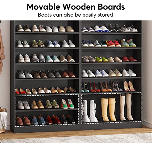 Tribesigns Tall Shoe Cabinet, 9 Tiers 40-45 Pairs Heavy Duty Wood Freestanding Shoe Storage Cabinet, 70.8'' Tall Shoe Cabinet with Open Storage for Entryway (1, Black) - color: Black