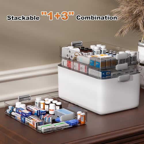 funest 4- Tier Medicine Storage Box Organizer Portable First Aid kit Box Sewing, Art, Craft with Handle, Multipurpose Medical Supply Organizer with Removable Tray - size: 4-Tier Medicine Organizer