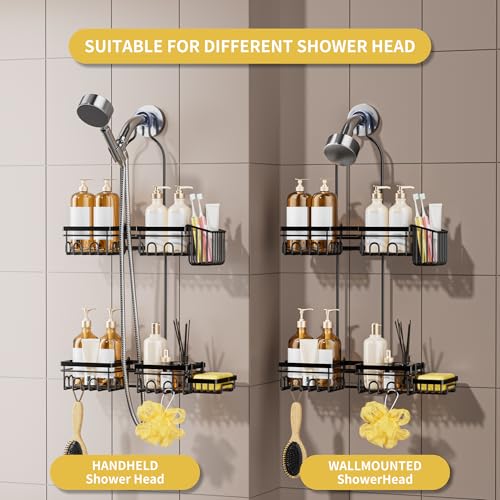 DAOYA Shower Caddy Hanging - Shower Caddy for Handheld Shower Heads with Soap holder, Toothbrush Holder & Suction Hook, Universal 0.82-inch Fit with Non-Slip Rubber Pad, Black - color: Black