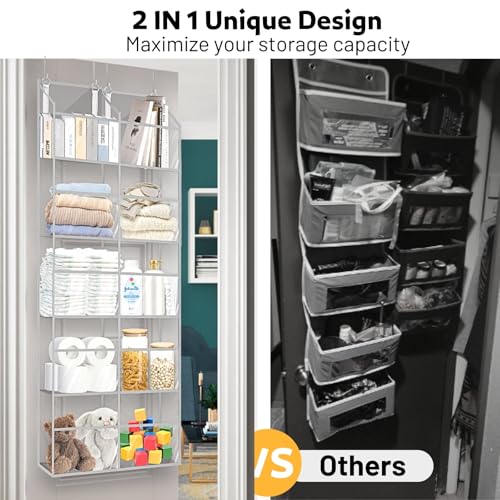 Over the Door Organizer 5 Tiers,Extra Large Behind Door Storage of 10 Compartments,50 lbs Weight Capacity Over the Door Storage, Clear Door Hanging Organizer for Closet, Diaper Organizer - color: Clear - 5 Tiers
