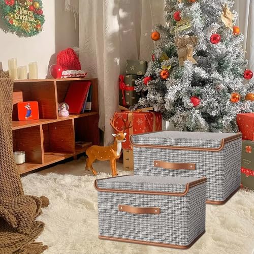 Tuza 4 Pack Storage Bins with Lids, Collapsible Closet Organizer Container, Fabric Organizer Box with Handles, Decorative Storage Boxes with Lids for Organizing Clothes, Books, Light Grey, Large - color: Light Grey, size: 4 Pack - Large