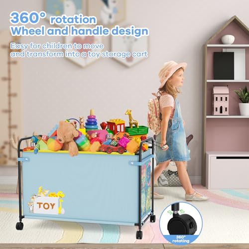 Extra Large Toy Box, 180L Toy Storage Organizer with Wheels, Metal & Oxford Cloth Toy Chest With Handle, Toy Box for Living Room Area, Nursery, Bedroom, Playroom, Toy Boxes for Boys, Girls, Kids - color: Light blue-1PCS