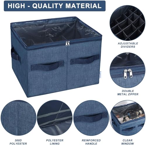 Moteph Shoe Organizer Closet Storage Solution with Clear Cover & Adjustable Dividers for Shoes, Handbags, Blankets, Linen, Clothing (Medium - 16 Pairs, Navy Blue) - color: Navy Blue, size: Medium - 16 Pairs