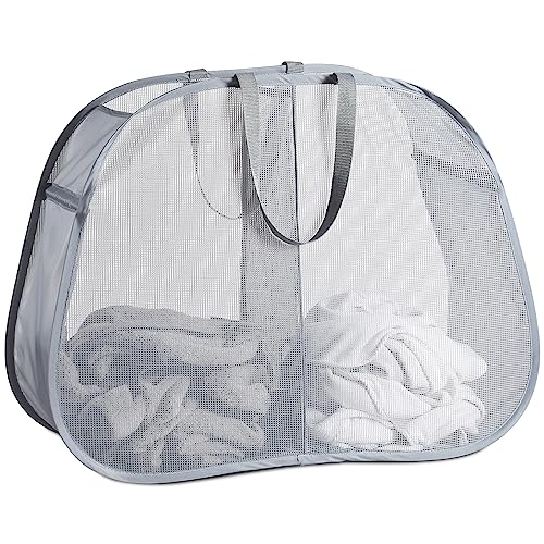 Seiritex Mesh Popup Laundry Hamper 2 Compartment, Collapsible Laundry Sorter Basket Foldable Hamper for Clothes, College Dorm, Travel (Gray) - color: Gray 2-compartment
