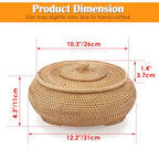 Hipiwe Round Rattan Boxes with Lid, X-Large Woven Bread Basket Natural Rattan Basket Wicker Storage Box Decorative Basket for Coffee Table Farmhouse Picnic Fruit Storage Basket - size: X-Large,10.3"D x 4.3"H