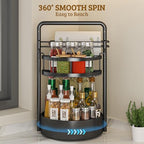 Rotating Spice Rack with Paper Towel Holder, 2 Tier Turntable Lazy Susan, Seasoning Organizer for Kitchen Countertop Cabinet, Black - color: Black