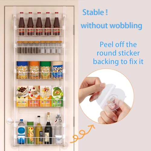 White Over the Door Pantry Organizer 8 Tier, Adjustable Basket Pantry Door Organizer and Storage, Heavy Duty Metal Kitchen Hanging Spice Rack (D5xW19xH50 Inches) - color: White