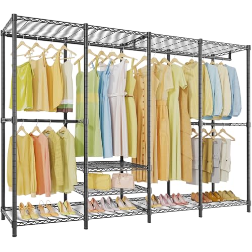 VIPEK V40 Plus Large Clothes Rack, 1300lbs Capacity Sturdy Metal Garment Rack, Clothing Rack with 6 Shelves & 4 Hang Rods, Adjustable Open Wardrobe Closet Organizer for Bedroom/Apartment/Retail, Black - color: Black, size: V40 Plus