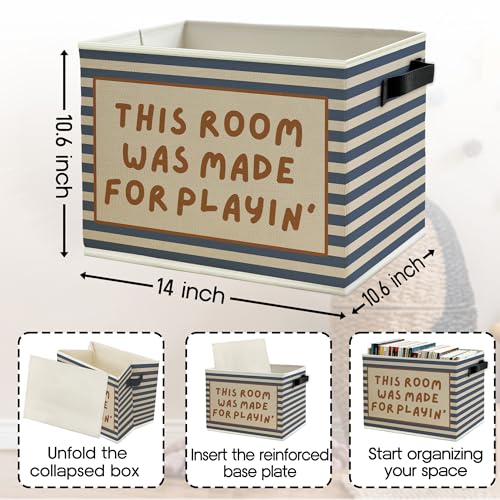 Blue Striped Kids Playroom Storage Bins Box with Handles, This Room Was Made for Playing Collapsible Basket Organizer for Kids Nursery Bedroom Bathroom Playroom Toys Books Clothes - color: Color15