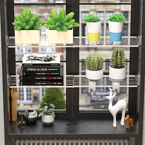 Slideep Adjustable Closet Storage Shelves with Seamless Sticker, Stainless Steel Expandable Wardrobe Shelves Organizer System for School Locker, Under Sink (Large, 2Pack) - size: 12"D x 16.9"W