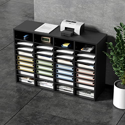 VEVOR Wood Literature Organizer, 36 Compartments, Mailboxes Slot with Removable Shelves, File Sorter for Office, Home, Classroom, or Mailrooms Organization, Black - color: Black, size: 36 Compartments