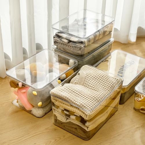 4-Piece Set,Plastic Clear Storage Bin with Lid,Large Storage Containers,Lidded Storage Boxes for Books, Clothes, Toys, Cabinets (clear 4XL) - color: clear 4XL