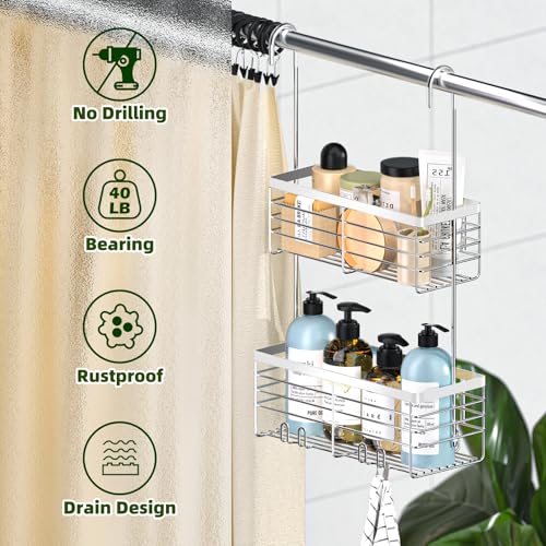 YUOROS Shower Caddy Hanging, 2 Tier Over the Door Shower Organizer Rack 304 Stainless Steel Rustproof Bathroom Storage Shampoo Holder Basket (Silver) - color: Silver, size: 2 Tier