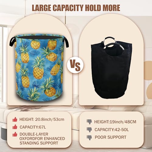 Tropical Hawaii Pineapple Laundry Basket, Laundry Hamper Waterproof Oxford Cloth Tote Collapsible,Clothes Storage Bucket Decorative Toy Organizer For Bathroom Bedroom 16" x 20.8" - color: Tropical Hawaii Pineapple