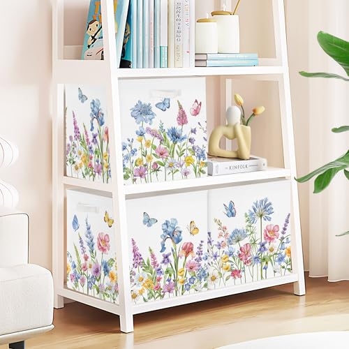 Clastyle Flowers Storage Cube Organizer Set Handle Closet Clothes Cube with Metal Frame Foldable Parents Organizer Storage Basket for Book Toy,Blue Flowers,11.8x11.8x11.8 in - color: Blue Flowers