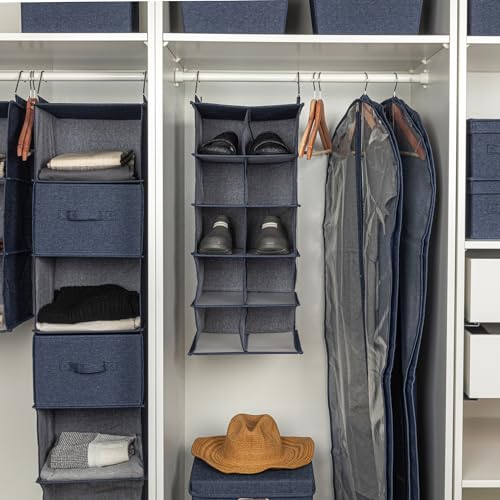 Household Essentials Hanging Cotton Blend and Plastic Closet Shoe Organizer with 10 Storage Compartments, Denim - color: Denim